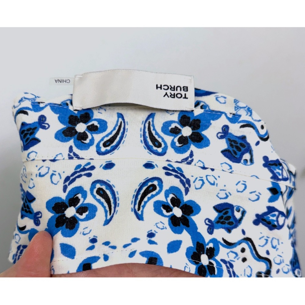 Tory Burch Pisces Dream Printed Shirt Dress Midi Blue Floral Paisley Bandana S - Picture 16 of 16